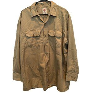 Dickies‎ Khaki Green Long Sleeve Heavy Duty Work Shirt XL, Cotton Blend